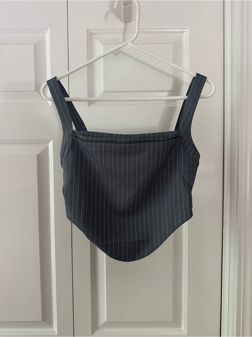 Princess Polly Charcoal Pinstripe Square-Neck Crop Top